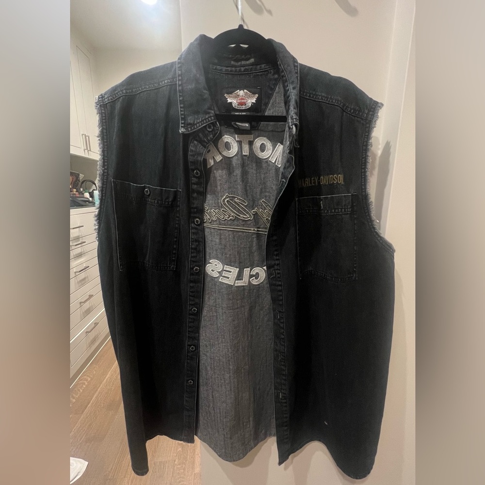 Harley-Davidson Black Vest Jean Jacket XL Men